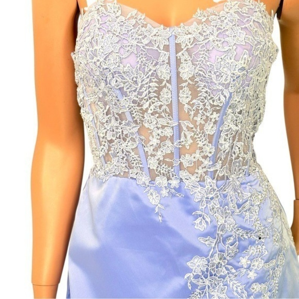 Y2K Satin Corset Mini Dress Sz.4-6 Fairy Mesh Lace Rhinestone Wimsigoth 90s - Picture 4 of 15